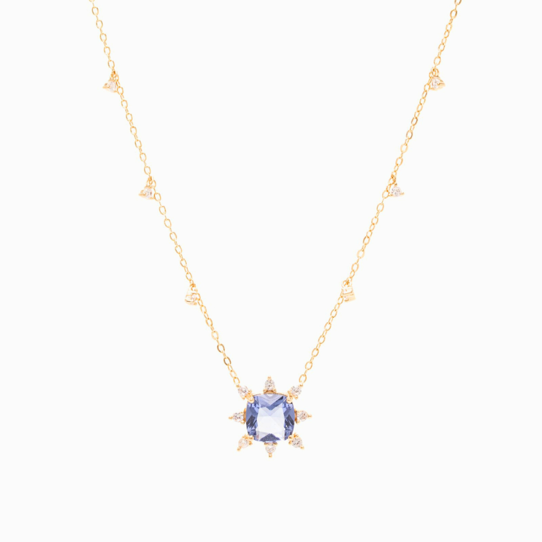 London Blue Crystal Crown Necklace with White Zirconias
