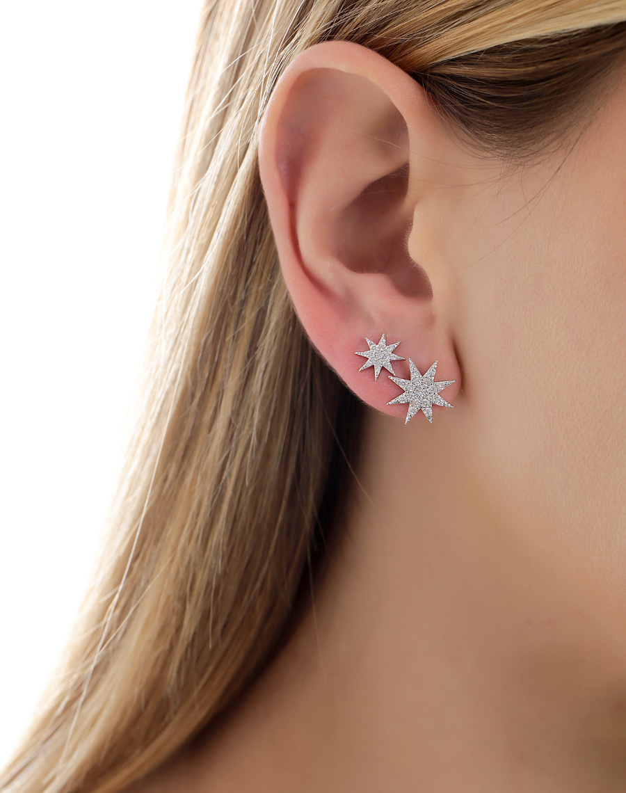 Small Sparkly Star Stud Earrings in Silver