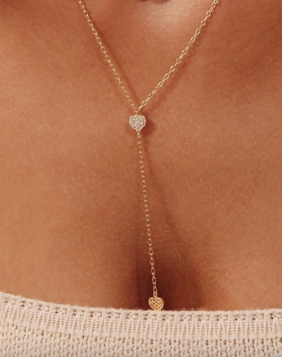 Sparkly Heart Tie Necklace in Gold