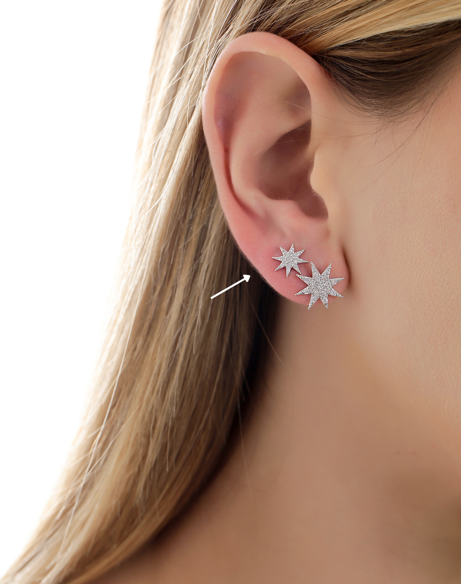 Small Sparkly Star Stud Earrings in Silver