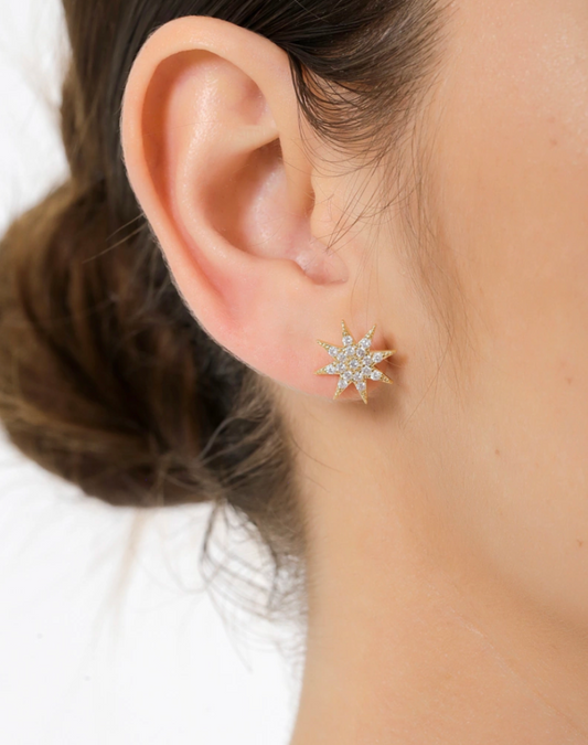 Medium Sparkly Star Stud Earrings in Gold