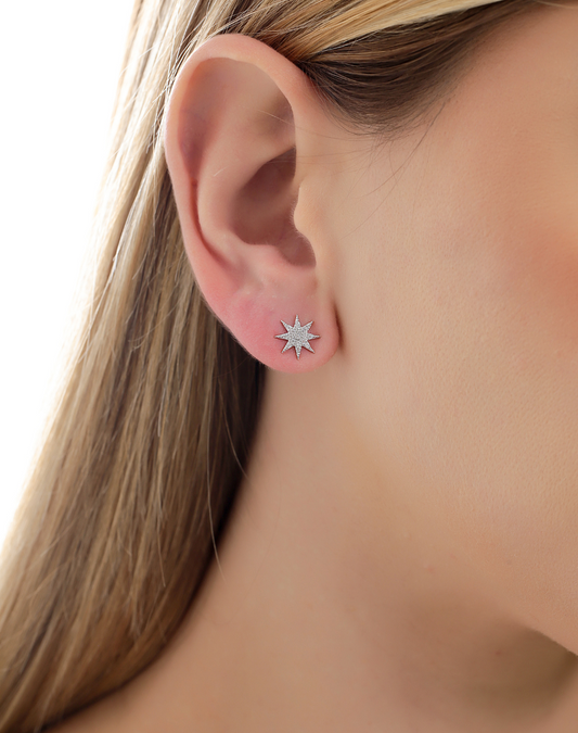 Small Sparkly Star Stud Earrings in Silver