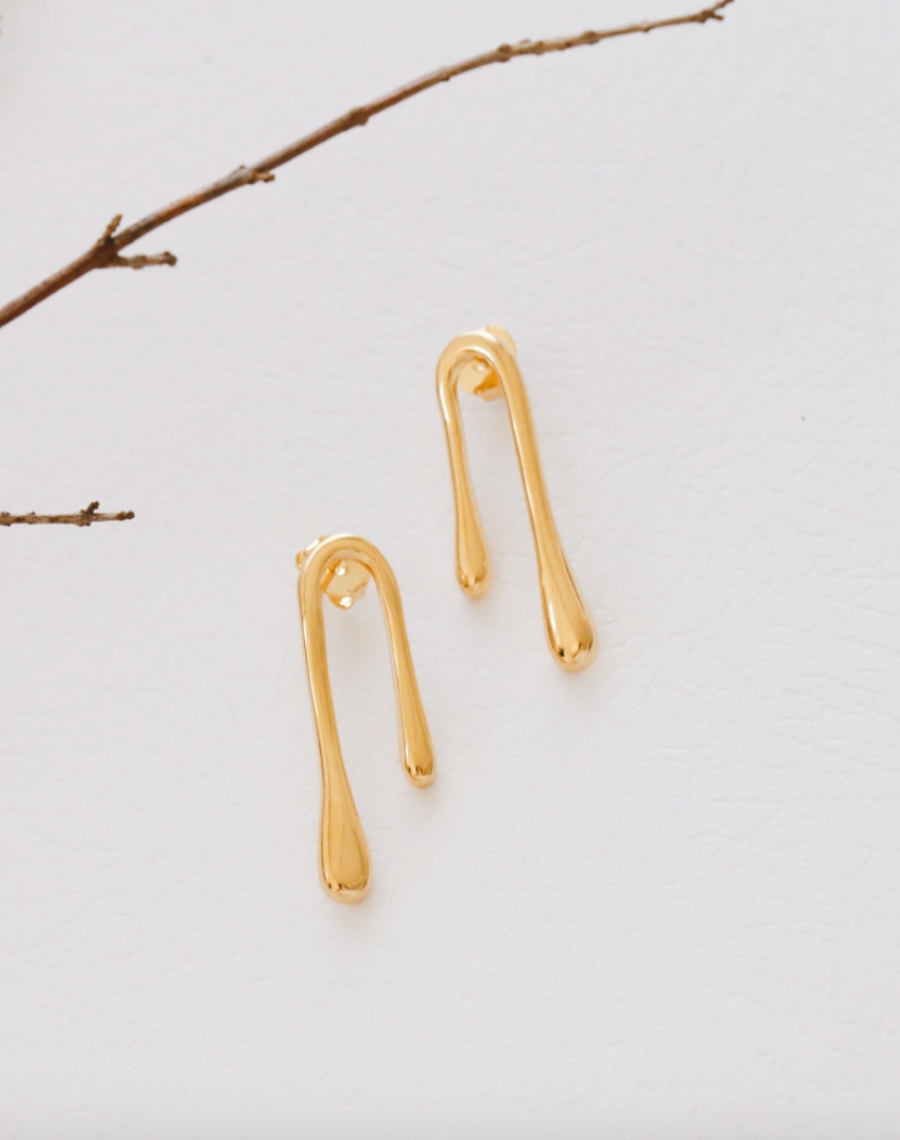 Asymmetric Drop Earrings in Gold