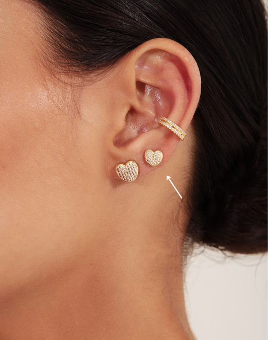 Small Sparkly Heart Stud Earring in Gold